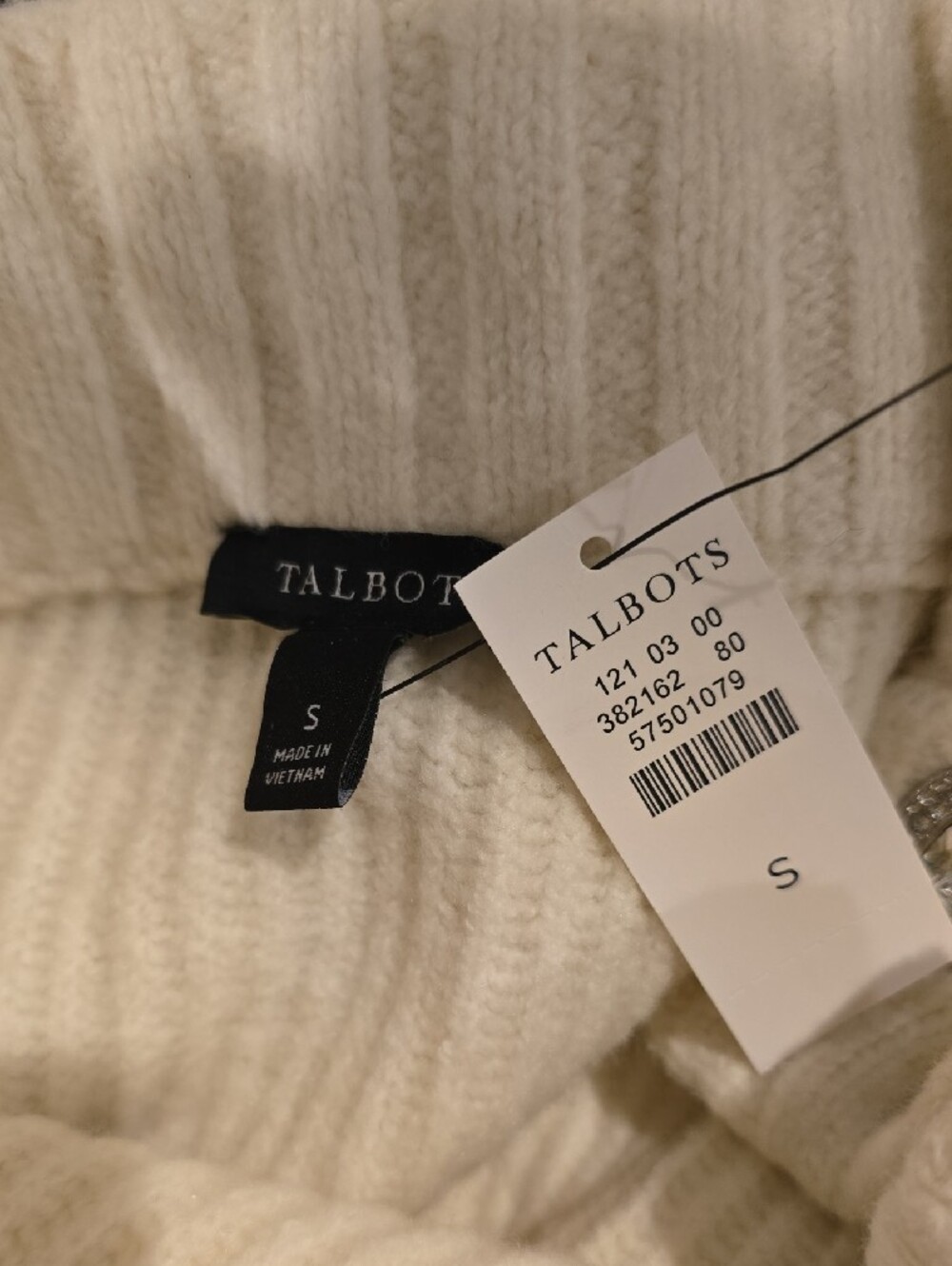 Talbots Cream Ribbed Knit Button-Front Sweater - Picture 3 of 3